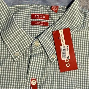 Izod Men's Long Sleeve Button Up Green White Plaid Mens 2XL